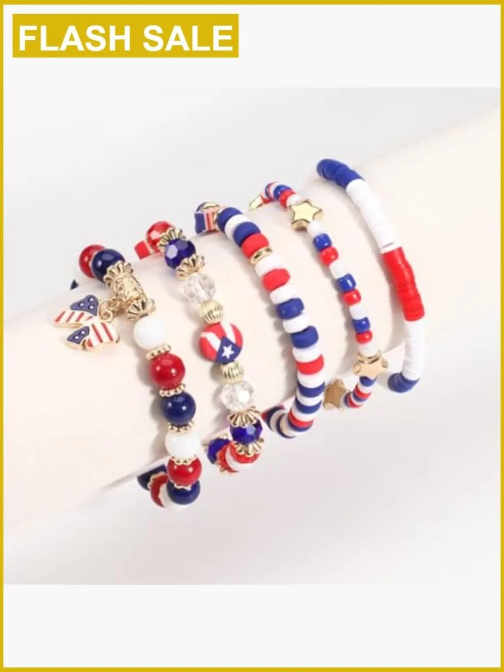 Stretch Multilayer Colorful Beaded Bracelet with Flag Charm 4th of July
